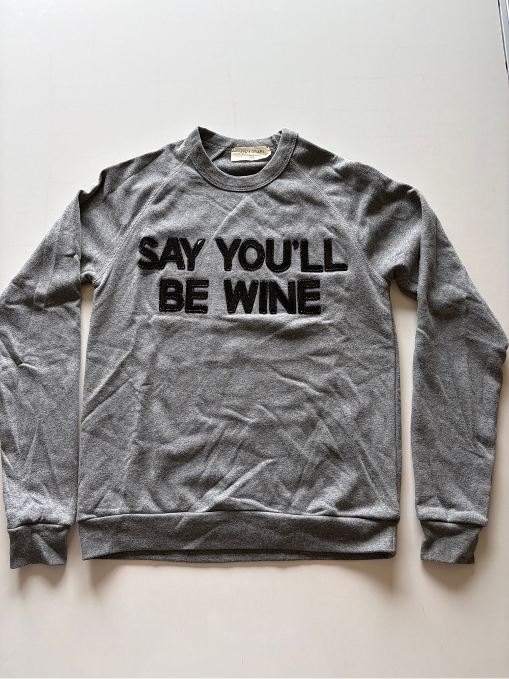 Bow & drape gray sequin say you’ll be wine crewneck sweatshirt women’s medium
